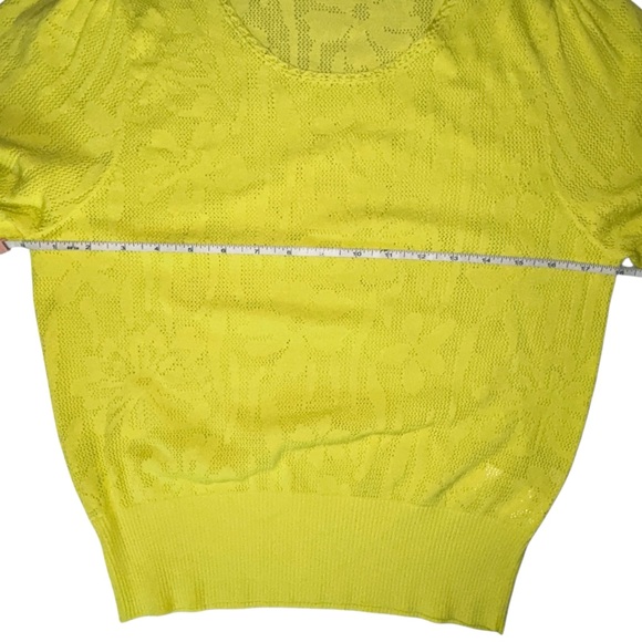 Banjanan Chartreuse Floral Jacquard Knit Sweater Cotton Blend Size M - Picture 5 of 11